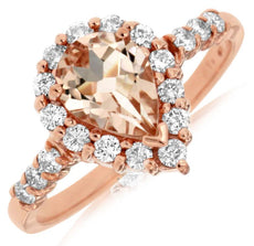 1.40CT DIAMOND & AAA MORGANITE 14KT ROSE GOLD 3D PEAR SHAPE HALO ENGAGEMENT RING
