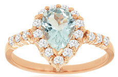 1.35CT DIAMOND & AAA AQUAMARINE 14K ROSE GOLD PEAR SHAPE & ROUND ENGAGEMENT RING