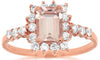 1.45CT DIAMOND & AAA MORGANITE 14K ROSE GOLD EMERALD CUT & ROUND ENGAGEMENT RING