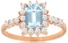 1.4CT DIAMOND & AAA AQUAMARINE 14K ROSE GOLD EMERALD CUT & ROUND ENGAGEMENT RING