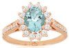 1.55CT DIAMOND & AAA AQUAMARINE 14KT ROSE GOLD 3D OVAL & ROUND FLOWER LOVE RING