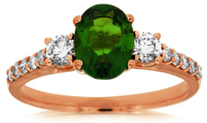 1.75CT DIAMOND & AAA GREEN GARNET 14KT ROSE GOLD 3D OVAL & ROUND ENGAGEMENT RING