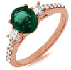 ESTATE 1.95CT DIAMOND & AAA EMERALD 14KT ROSE GOLD OVAL & ROUND ENGAGEMENT RING