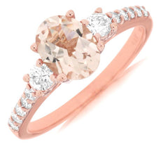 1.45CT DIAMOND & AAA MORGANITE 14KT ROSE GOLD 3D OVAL & ROUND ENGAGEMENT RING