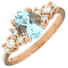 1.45CT DIAMOND & AAA AQUAMARINE 14KT ROSE GOLD 3D OVAL & ROUND ENGAGEMENT RING