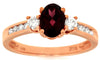 1.40CT DIAMOND AAA RHODOLITE 14KT ROSE GOLD OVAL & ROUND 3 STONE ENGAGEMENT RING