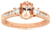 1.05CT DIAMOND AAA MORGANITE 14KT ROSE GOLD OVAL & ROUND 3 STONE ENGAGEMENT RING