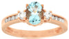 1.05CT DIAMOND & AAA AQUAMARINE 14KT ROSE GOLD 3D OVAL & ROUND ENGAGEMENT RING