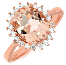 2.96CT DIAMOND & AAA MORGANITE 14KT ROSE GOLD 3D OVAL & ROUND FLOWER LOVE RING