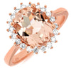 2.96CT DIAMOND & AAA MORGANITE 14KT ROSE GOLD 3D OVAL & ROUND FLOWER LOVE RING