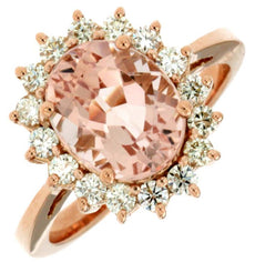 3.25CT DIAMOND & AAA MORGANITE 14KT ROSE GOLD 3D OVAL & ROUND CLASSIC FUN RING