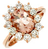 LARGE 2.60CT DIAMOND & AAA MORGANITE 14K ROSE GOLD OVAL & ROUND FLOWER LOVE RING