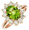 2.85CT DIAMOND & AAA PERIDOT 14KT ROSE GOLD 3D OVAL & ROUND FLOWER LOVE RING
