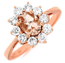 1.45CT DIAMOND & AAA MORGANITE 14KT ROSE GOLD 3D OVAL & ROUND FLOWER LOVE RING