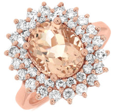 3.60CT DIAMOND & AAA MORGANITE 14KT ROSE GOLD 3D OVAL & ROUND FLOWER LOVE RING