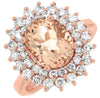 3.60CT DIAMOND & AAA MORGANITE 14KT ROSE GOLD 3D OVAL & ROUND FLOWER LOVE RING