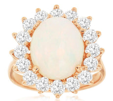 4.90CT DIAMOND & AAA OPAL 14KT ROSE GOLD 3D OVAL & ROUND FLOWER FLOATING PENDANT
