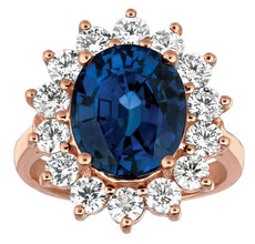 9.40CT DIAMOND & AAA SAPPHIRE 14KT ROSE GOLD 3D OVAL FLOWER PRINCESS DIANA RING