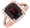 LARGE 5.90CT DIAMOND & AAA RHODOLITE 14KT ROSE GOLD HALO OCTAGON ENGAGEMENT RING