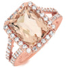 LARGE 5.10CT DIAMOND & AAA MORGANITE 14KT ROSE GOLD CUSHION HALO ENGAGEMENT RING