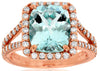 LARGE 4.65CT DIAMOND & AAA AQUAMARINE 14KT ROSE GOLD SQUARE HALO ENGAGEMENT RING
