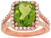 5.25CT DIAMOND & AAA PERIDOT 14KT ROSE GOLD CUSHION & ROUND HALO ENGAGEMENT RING