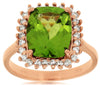 LARGE 4.70CT DIAMOND & AAA PERIDOT 14KT ROSE GOLD CUSHION & ROUND HALO FUN RING