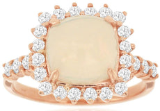 2.35CT DIAMOND & AAA OPAL 14KT ROSE GOLD 3D ROUND SQUARE HALO ENGAGEMENT RING