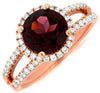 LARGE 2.60CT DIAMOND & AAA RHODALITE 14KT ROSE GOLD ROUND HALO ENGAGEMENT RING