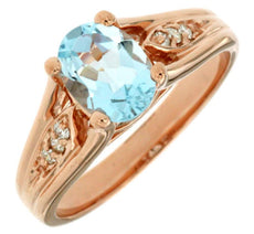 1.20CT DIAMOND & AAA AQUAMARINE 14KT ROSE GOLD 3D OVAL & ROUND ANNIVERSARY RING