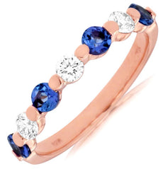 .83CT DIAMOND & AAA TANZANITE 14K ROSE GOLD SHARE PRONG 7 STONE ANNIVERSARY RING