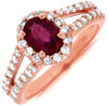 1.55CT DIAMOND & AAA RUBY 14KT ROSE GOLD 3D OVAL & ROUND HALO ENGAGEMENT RING
