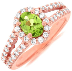 1.50CT DIAMOND & AAA PERIDOT 14KT ROSE GOLD OVAL & ROUND HALO CLASSIC FUN RING