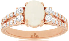 1.55CT DIAMOND & AAA OPAL 14KT ROSE GOLD 3D CLASSIC OVAL & ROUND ENGAGEMENT RING