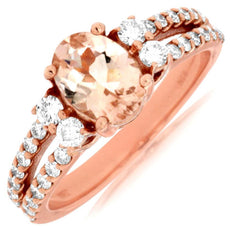 1.65CT DIAMOND & AAA MORGANITE 14KT ROSE GOLD 3D OVAL & ROUND ENGAGEMENT RING