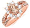 1.49CT DIAMOND & AAA MORGANITE 14KT ROSE GOLD 3D OVAL & ROUND FLOWER LOVE RING