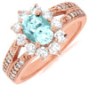 1.49CT DIAMOND & AAA AQUAMARINE 14KT ROSE GOLD 3D OVAL & ROUND FLOWER LOVE RING