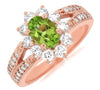 ESTATE 1.68CT DIAMOND & AAA PERIDOT 14KT ROSE GOLD OVAL & ROUND FLOWER LOVE RING