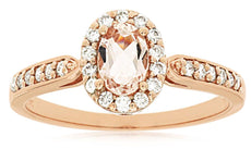 .66CT DIAMOND & AAA MORGANITE 14K ROSE GOLD OVAL & ROUND FRIENDSHIP PROMISE RING