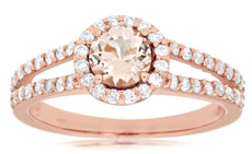 .98CT DIAMOND & AAA MORGANITE 14KT ROSE GOLD ROUND CLASSIC HALO ENGAGEMENT RING
