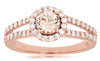 .98CT DIAMOND & AAA MORGANITE 14KT ROSE GOLD ROUND CLASSIC HALO ENGAGEMENT RING
