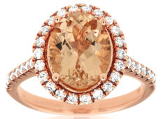3.2CT DIAMOND & AAA MORGANITE 14KT ROSE GOLD OVAL & ROUND FRIENDSHIP LOVE RING