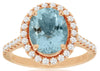 2.60CT DIAMOND & AAA AQUAMARINE 14KT ROSE GOLD OVAL & ROUND HALO ENGAGEMENT RING
