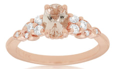 0.92CT DIAMOND & AAA MORGANITE 14KT ROSE GOLD 3D CLASSIC OVAL & ROUND LOVE RING