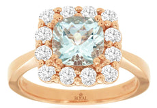 2.07CT DIAMOND & AAA AQUAMARINE 14KT ROSE GOLD CUSHION & ROUND FRIENDSHIP RING