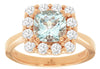 2.07CT DIAMOND & AAA AQUAMARINE 14KT ROSE GOLD CUSHION & ROUND FRIENDSHIP RING
