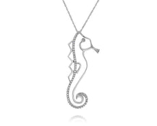 ESTATE .14CT DIAMOND 14KT WHITE GOLD 3D HAPPY SEA HORSE FUN FLOATING PENDANT