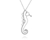 ESTATE .14CT DIAMOND 14KT WHITE GOLD 3D HAPPY SEA HORSE FUN FLOATING PENDANT