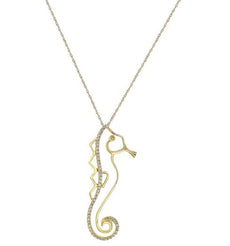 ESTATE .14CT DIAMOND 14KT YELLOW GOLD 3D HAPPY SEA HORSE FUN FLOATING PENDANT