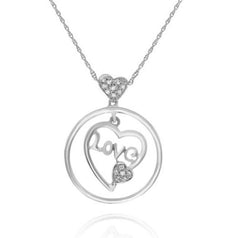ESTATE .09CT DIAMOND 14KT WHITE GOLD 3D TRIPLE HEART LOVE CIRCLE OF LIFE PENDANT
